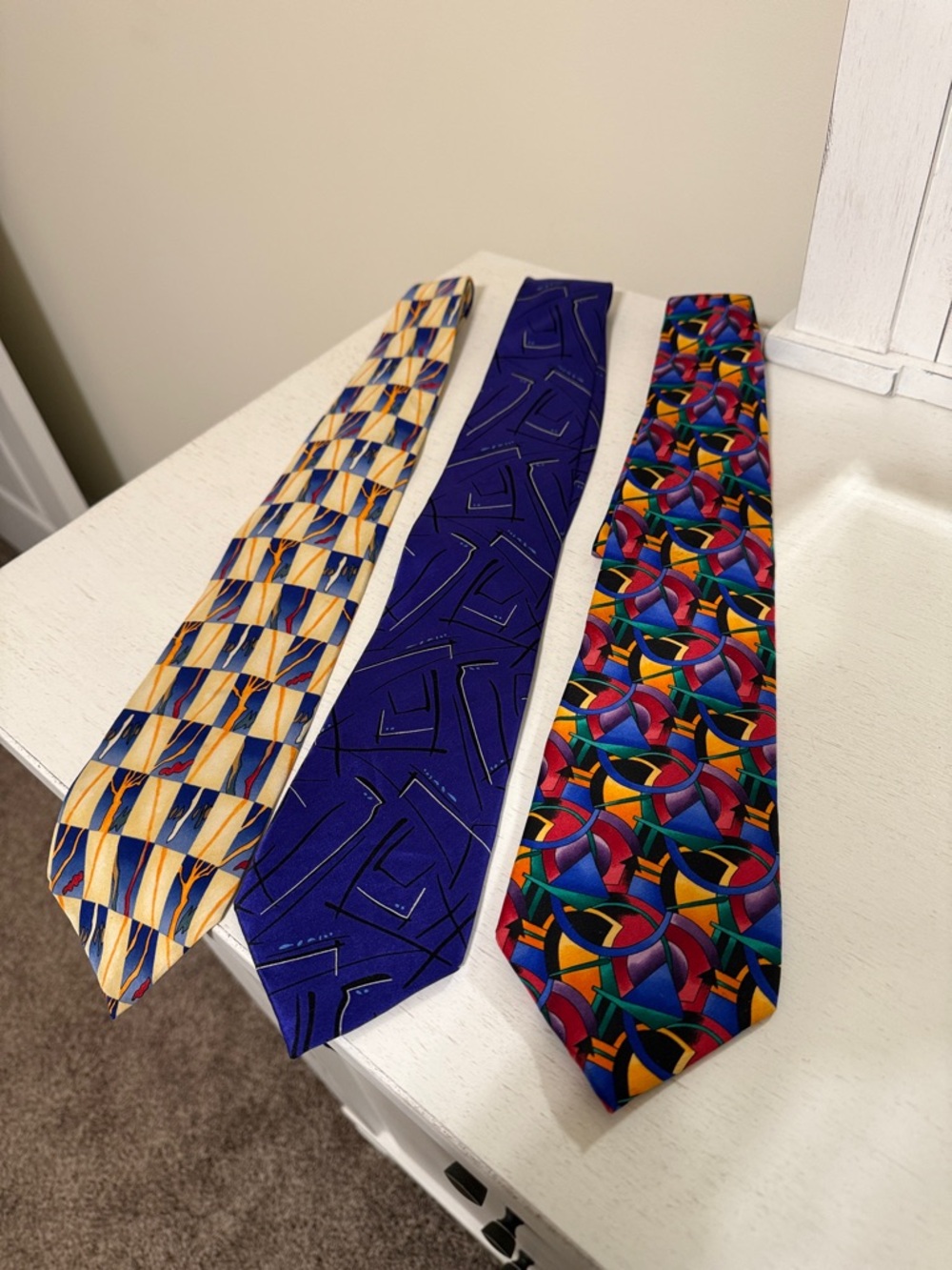 J. Garcia Men’s Multicolor Geometric Silk Tie Bundle (3) / Purple, Yellow, Blue